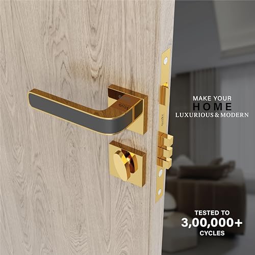 Image of GLOXY Premium Zinc Door Locks for Main Door, Mortise Door Lock Set with 3 Brass Keys, Bedroom Handle Lock for Home | Gold & Black Finish (2 Years Warranty, Pack of 1)