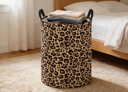 Image of ESSME Kids Laundry Basket,Leopard print Hamper Collapsible Canvas Storage Bin for Girls, Cute Hamper,Gift Baskets(Leopard print)
