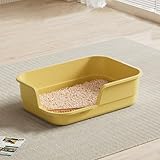 Semi Enclosed Cat Litter Boxs with High Sides Low Entry Senior Litter Pen for Geriatric Kitty Durable Plastic Easy Clean Extra Large Cat Litter for Indoor Pet Potty (Yellow)