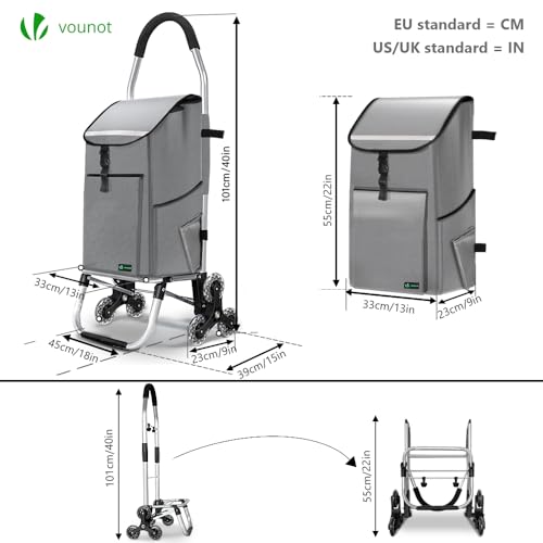 VOUNOT Aluminium Einkaufstrolley Treppensteiger, 3 in 1 Trolly Einkaufswagen Klappbar, Hackenporsche mit Kühlfach und Haken, 6 Rädern & großer Kapazität, Wasserdicht, Grau – Bild 7