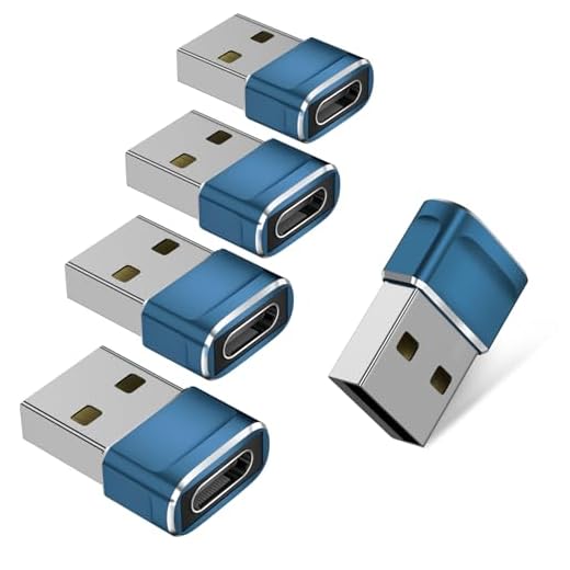USB to USB C Adapter 5 Pack,USBC Female to USB Male Car Charger for Car Play Adapter for iPhone 17 16 Pro Max Plus/iPad 11,Charging&Data Transfer Converter for Samsung Galaxy S26 S25 Ultra S24 FE,Blue