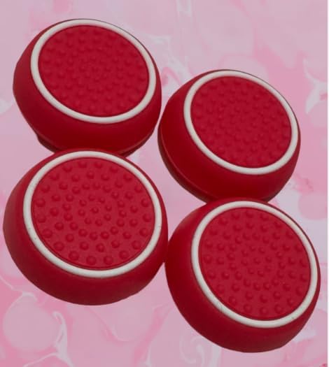 PearlBytes Thumb Grips compatible with PS4/PS5/XBOX Series, Quality Silicone Material - Gaming Accessories - 4pcs - Red & White