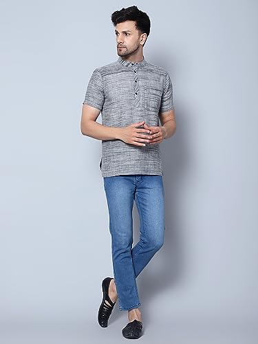 Image of LATEST CHIKAN Men's Cotton Regular Casual Strped Short Kurta Half Sleeves - (SK-LJ.DS.AS)
