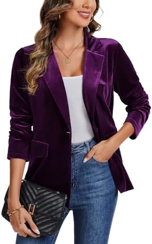 Women's Velvet Suit Blazer Jacket Casual Office Work Long Sleeve ...