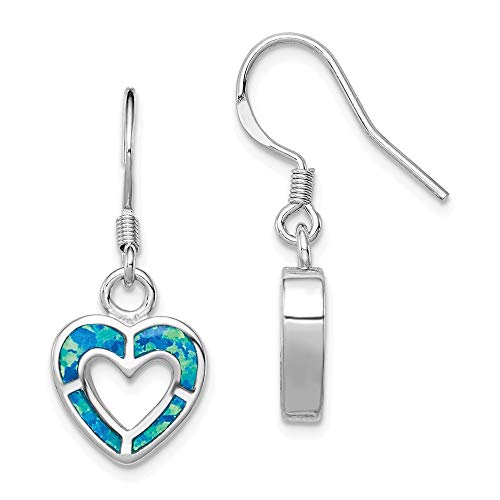 925 Sterling Silver Blue Inlay Created Opal Heart Drop Dangle Chandelier Earrings Love Fine Jewelry For Women Gifts For Her