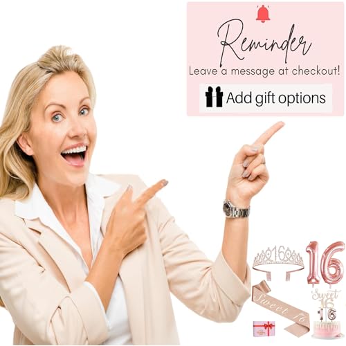 Sweet 16 Birthday Decorations, Including Sweet 16 Sash and Tiara, Cake Topper and Candles, Rose Gold Number Balloons, 16th Birthday Gifts Girl - Image 8