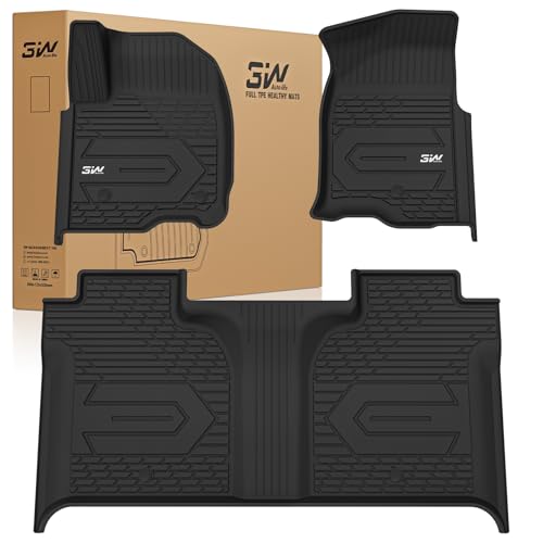 3W Floor Mats Fit for 2019-2026 Chevy Silverado/GMC Sierra Denali 1500 & 2020-2026 GMC Sierra 2500/3500 HD Crew Cab TPE All Weather Floor Liner Fit for 2nd Row with Factory Carpeted Storage