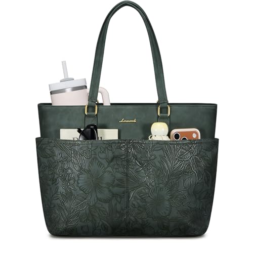 Image of LOVEVOOK Work Tote Bags for Women, Embossed Retro Leather 17.3 Inch Laptop Bag with Large Cup Holder, Teacher Nurse Medical Professional Computer Bag, Office Briefcase Handbag Gift