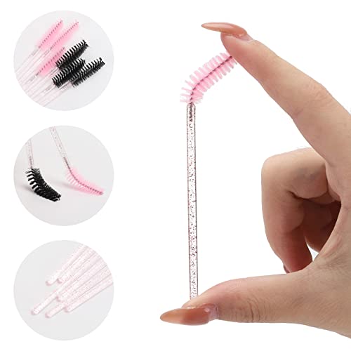 100 Pcs Disposable Mascara Wands, Crystal Eyebrow Spoolies Brush For Eyelash Extensions, Lash Brushes With Container, Pink Stick Black Head,Pink #TOP4