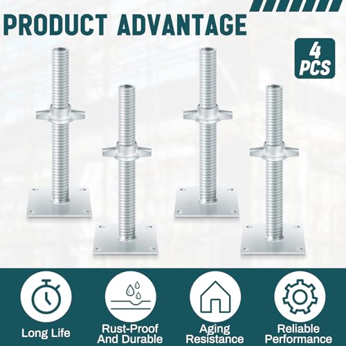 zonon 4 pcs adjustable scaffolding leveling jack hollow screw jacks with base plate for baker style scaffolding baker scaffold12 inch
