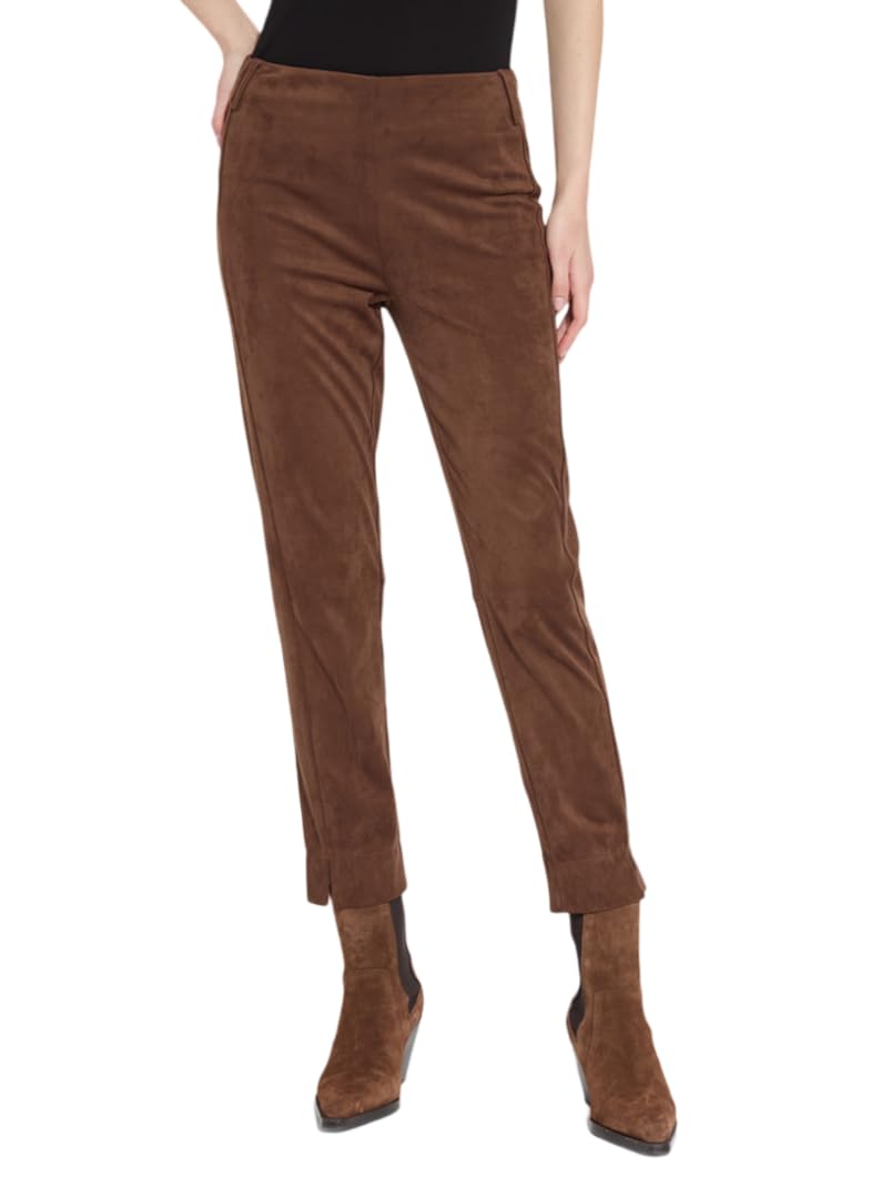 Lyss Brie Faux Suede Pants for Women Vegan Suede Ankle Pants High Waisted Stretch Velvet-Feel Dress Trousers with