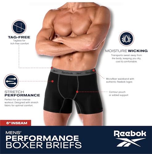 Reebok Men's Boxer Briefs - 3 Pack Long Leg Performance Boxers for Men - Big and Tall Mens Underwear Pack (S-XL)2