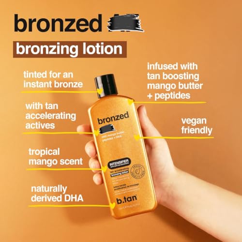 Image of b.tan Sun Tanning Lotion | Tan Accelerator - Best Tinted Browning Cream, Brown Intensifier Bronzing Lotion, No SPF, Packed with DHA Boosters, Mango Butter & Peptides, Austrailian Brand, 8.45 Fl Oz
