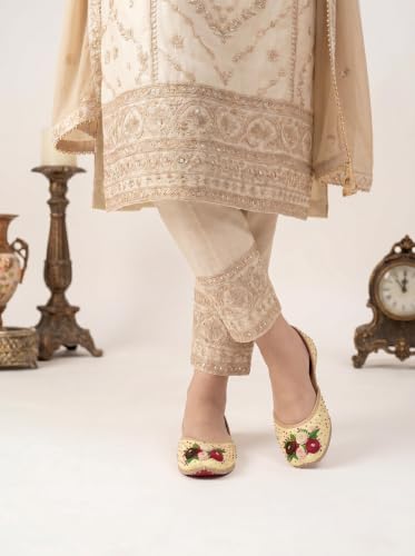 Image of Fulkari Women's Moonshine Multicolored Genuine Soft Leather Juttis | Bite and Pinch Free Jutis | Punjabi Jutti For Ladies | Wedding Flat Stylish Mojari | Bridal Ethnic Flats For Girls |