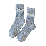 Generisch Socken Stricken Korallensamtsocken für Damen Winter Dicke Wollmittelschlauchsocken für Damen Handball Socken Rot (Blue, 18-40)