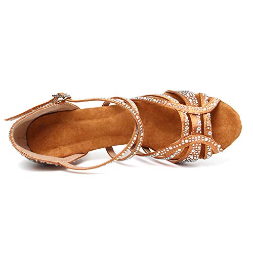 Hroyl Women Latin Dance Shoes Rhinestone Salsa Performence Practice Ballroom Dance Shoes Ycl356-7.5 Brown, 8.5 B(M) Us #TOP7