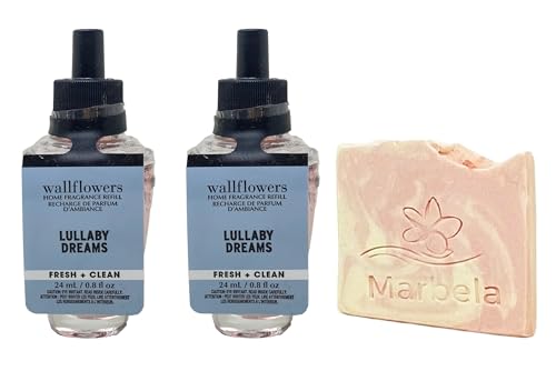 Bath & Body Works Lullaby Dreams Wallflowers Fragrance Refill 2 Pack with a Himalayan Salts Springs Sample Soap.