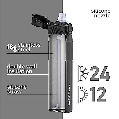 Qbottle Insulated Water Bottles With Straw Lid – Stainless Steel Water Bottle – Leak Proof Metal Water Bottle – No Sweat – Reusable – Steel Gray, 23.6 Oz #TOP1