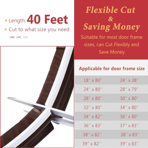 Image of 40 Feet Long Reach Weather Stripping Door Seal, V-Shaped Replacement Door Seal Strip Foam Kerf Weather Stripping for Doors Frame Card Slot Door Insulation Strip, Easy Cut to Size(Brown)