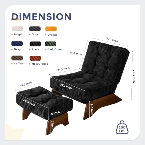 Image of MAXYOYO Accent Chair with Ottoman, Lounge Chair with Adjustable Backrest | Tufted Living Room Chair Upholstered Lounge Chair with Footrest Set, Modern Chair for Reading Room, Black