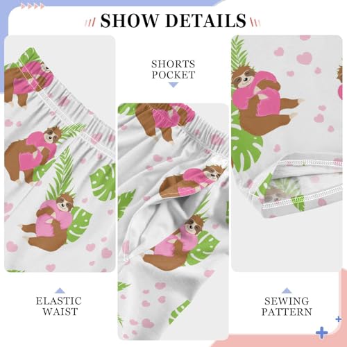 Tropical Sloth Love Heart Boys Long Pants Soft Trousers Elastic Waist Kids Lounge Bottoms with Pockets S-XL4