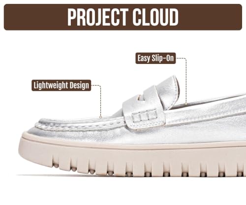 Image of Project Cloud 100% Genuine Leather Loafers for Women - Memory Foam Insoles Slip On Shoes for Women - Lightweight Womens Shoes - Non Slip Womens Loafers (Filide1)