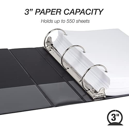 Samsill 3 Inch 3 Ring Binders, Made in USA, Economy Round Ring, Clear View Cover, 550 Sheet Capacity - for School, Home, Office - Black, 4 Pack - Thumbnail 4