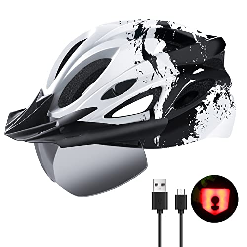 Foto von RaMokey Fahrradhelm mit Licht für hohe Sicherheit - Urban, für Herren Damen mit Abnehmbarer Magnetische Schutzbrille Visier, Fahrrad Helm mit 18 Belüftungskanäle Radhelm (57-62cm)