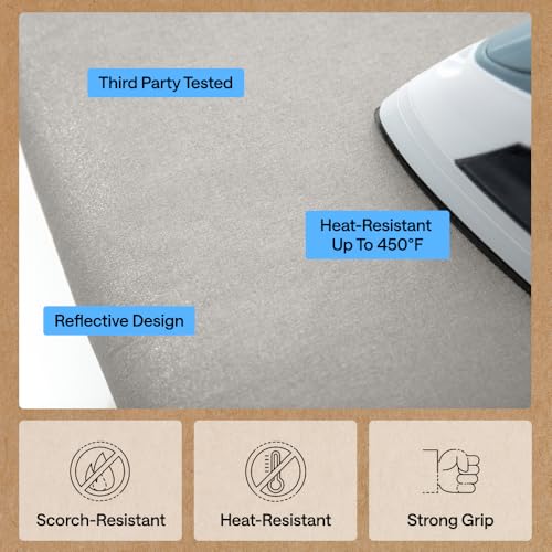 Image of GORILLA GRIP The Original Ironing Board Cover and Pad, Silicone Coating, 400F Scorch Resistant Thick Padding, Heavy Duty Iron Covers Standard Boards, Hook and Loop Fastener Strap, Silver 18x49