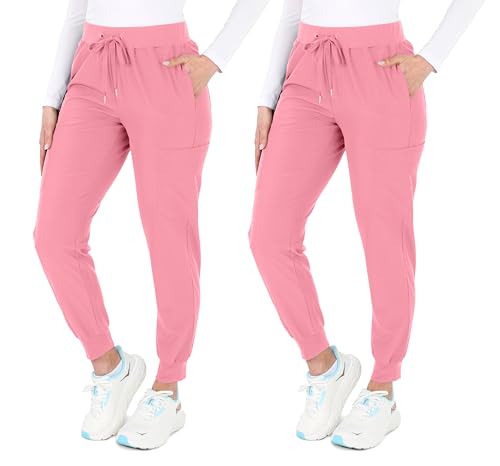 Image of READY SET SCRUBS - Scrub Pants for Women - 2 Pack - Cargo Jogger Pants Set with 8 Pockets - Yoga Waistband - Soft & Stretchy