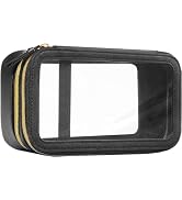 YESMET Clear Makeup Bag, Double Layer Cosmetic Bag with Zipper, Portable Make Up Case with Compar...