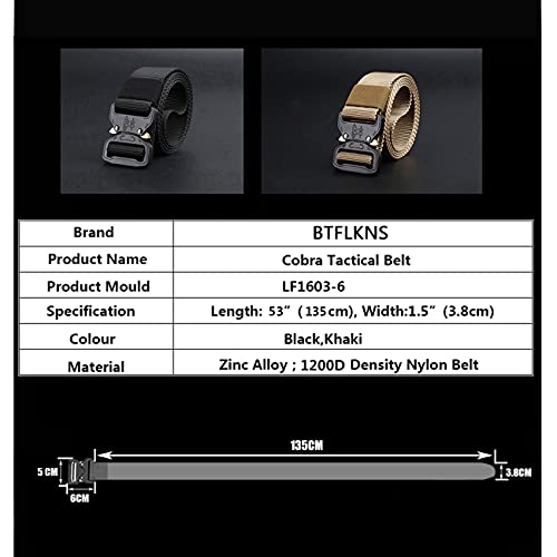 Btflkns 2 Pack Nylon Belt, Heavy Duty Waist Belt, Military Belt With Heavy-Duty Quick-Release Metal Buckle, 1.5" Wide And 53" Long Strong Belts,2500 Yarns, 1200D Density, Super Durable(Black,Khaki) #TOP1
