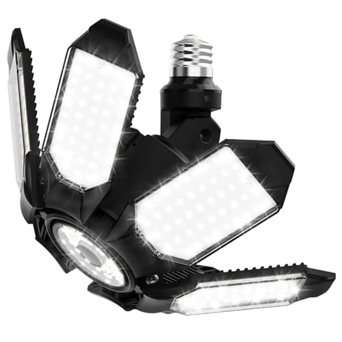 Image of Adiding LED Garage Light Rotatable, Bright Basement Shop Ceiling Bay Lighting Fixture w / 6 Adjustable Panels Screw in E26 E27 Bulb Base for Attic, Shed, Warehouse, Home Gym, Utility, Workshop