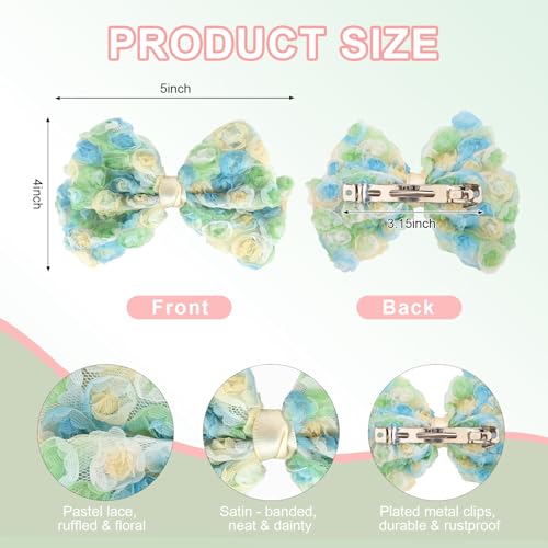 Wecoe Lazos para el cabello para niñas 3 piezas pascuales lazos florales de malla Clips de cabello broches Accesorios lindos para niñas miniatura 6