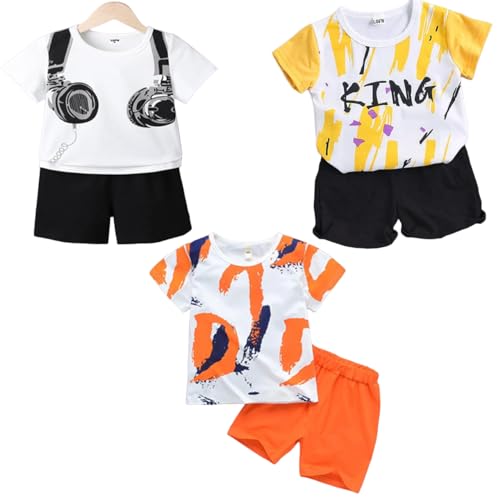 Image of Lofn Cotton Clothing Sets for Baby Boys & Baby Girls - Unisex Clothing Sets Half Sleeve T-Shirt & Shorts(KDST44-WHBL-KDST47-WHOG-14-KDST49-WHBLCG)