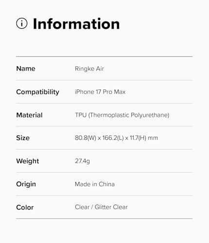 Image of Ringke Air Compatible with iPhone 17 Pro Max Case [Flexible TPU] Ultra Thin Lightweight Protective Cover - Clear