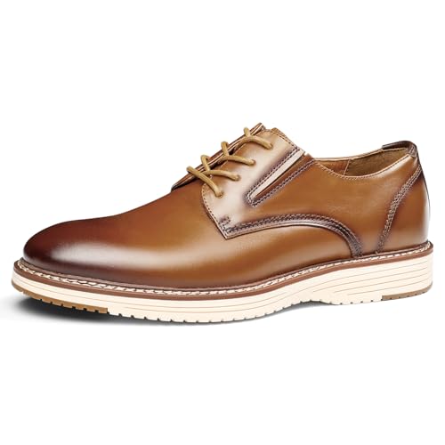Image of Hantatop Mens Dress Shoes, Genuine Leather Plain Toe Casual Oxford Shoes with Arch Support, Comfortable Stylish Lace Up Formal Derby Dress Sneakers for Business Daily Wedding