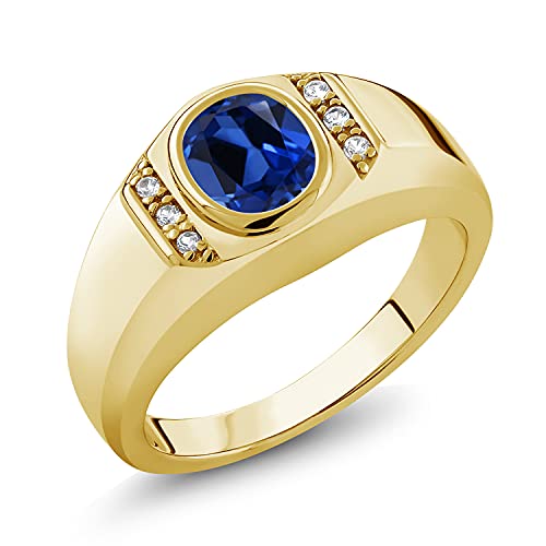 Gem Stone King Men's Gemstone Birthstone and White Created Sapphire Ring in 18K Yellow Gold Plated Silver | Oval Cut 8X6MM with Round 1.25MM Accents | Fine Jewelry For Men | Sizes 7-13