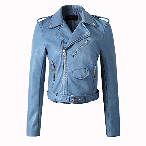 Manteau en cuir synthétique bleu pour femme pour un look motard affirmé et confortable