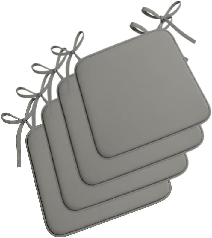 Chair Seat Pads with Ties 38x38x3cm Memory Foam Seat Cushion Non Slip Chair Pad for Dining Chairs Kitchen Office Garden Outdoor Indoor Seat Cushions Square Chair Cushion (Grey, Set of 4)