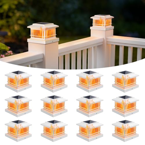 NIORSUN 4x4 Post Solar Lights with Flame Light &3 Color Temps,12 Pack White