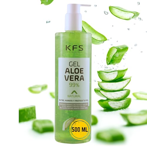 KFS Aloe Vera puro gel natural. 500 ml. Absorción inmediata y agradable textura no grasa. Nutre, hidrata, y refresca tu piel. Excelente tras depilación. After sun (500ml, Aloe vera)