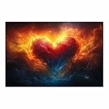 BOHUO Cuadro en Lienzo Corazón Cósmico Ardiente - Impresión Rojo-Naranja Cielo Estrellado para Dormitorio Salón Moderno(P)-60x90cm Sin marco