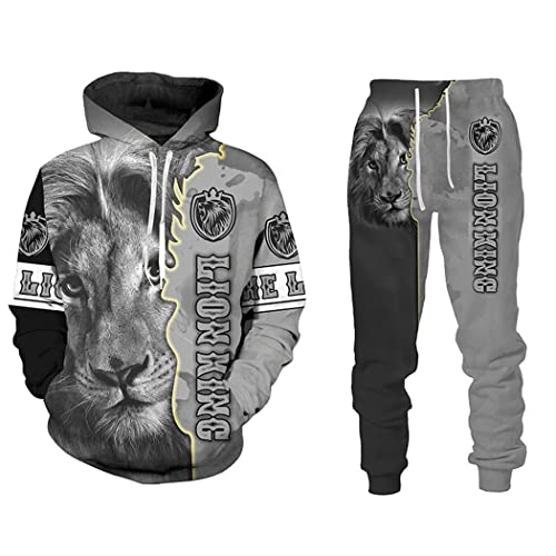 Sweat à capuche lion 3D au motif animalier réaliste avec pantalon chaud