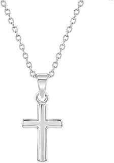 925 Sterling Silver 16" Little Cross Pendant Necklace for Children & Preteens - Polished Small Cross Charm Necklaces for Babies & Infants - Classic Religious Jewelry for Little Girl's Accessory