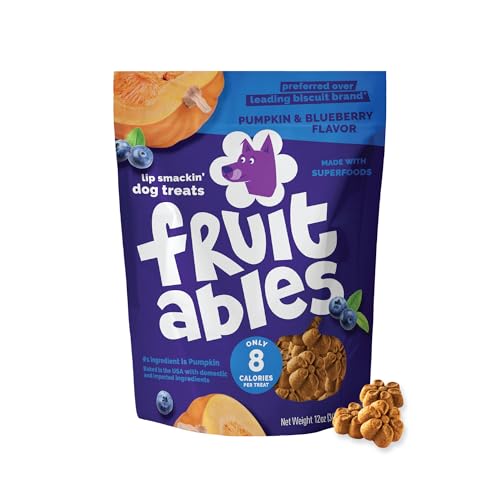 Fruitables Baked Dog Treats – Healthy Low Calorie , Free of Wheat, Corn and Soy – Pumpkin and Blueberry – 12 Ounces
