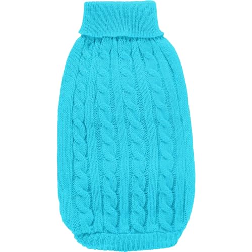 Suéter para cães pequenos para o inverno, suéter de gola rolê azul celeste, casaco de crochê para cã