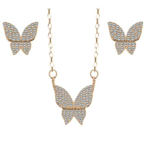 Conjunto de mariposa en plata 925 y oro rosa con circonitas de brillo premium