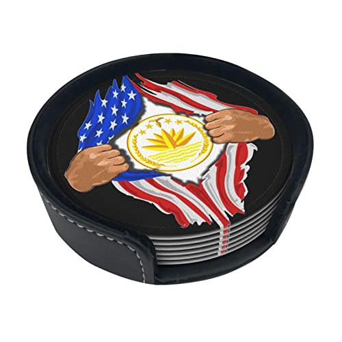 Blood Inside Me Emblème National du Bangladesh Dessous de Verre Rond en Cuir antitache et antibrûlure Protégez Le Bureau 6 pièces 4in