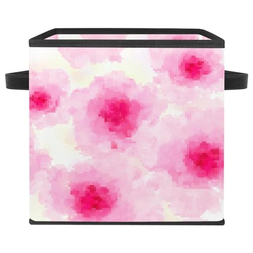 Boîte de rangement pliable fleur rose en tissu cube avec poignées pour vêtements